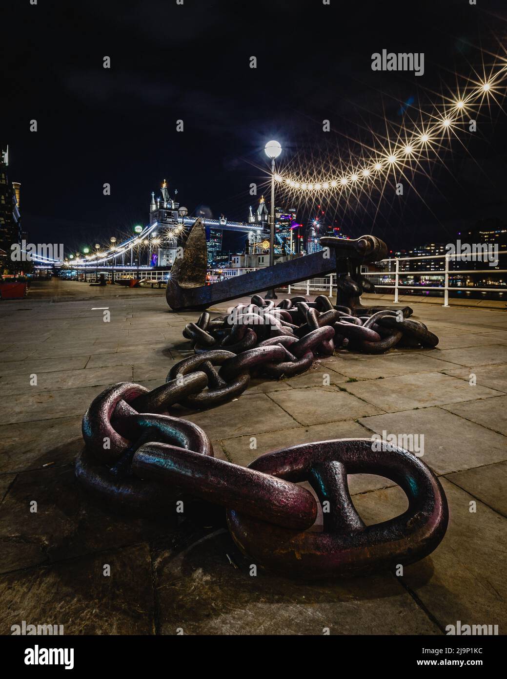 Large Chain and Anchor at Butler's Wharf on the South Bank of River Thames, London. Stock Photo