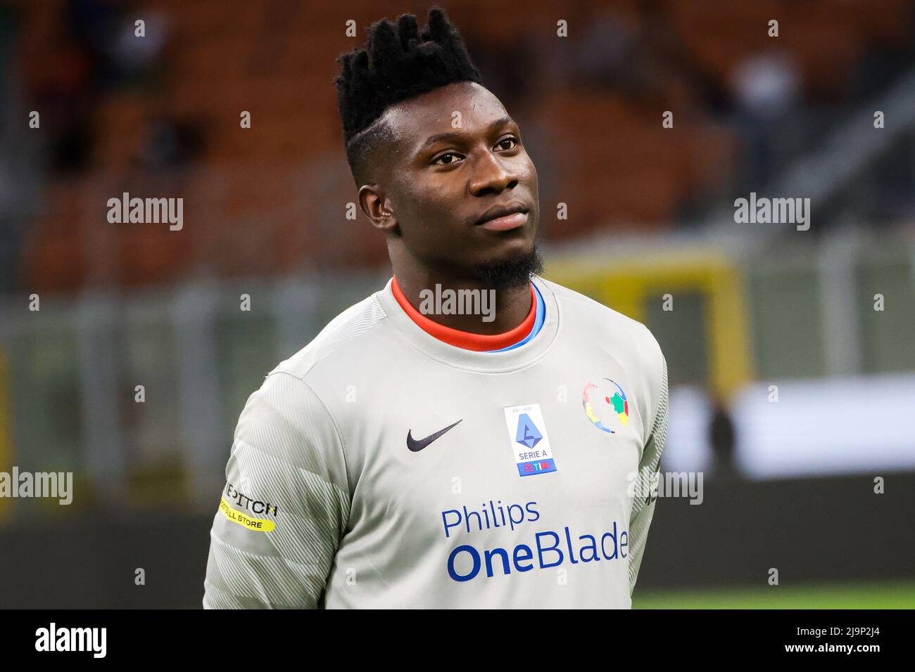 André Onana is seen at Integration Heroes match held in Giuseppe Meazza stadium in San Siro in Milano, Italy, on May 23 2022 Stock Photo