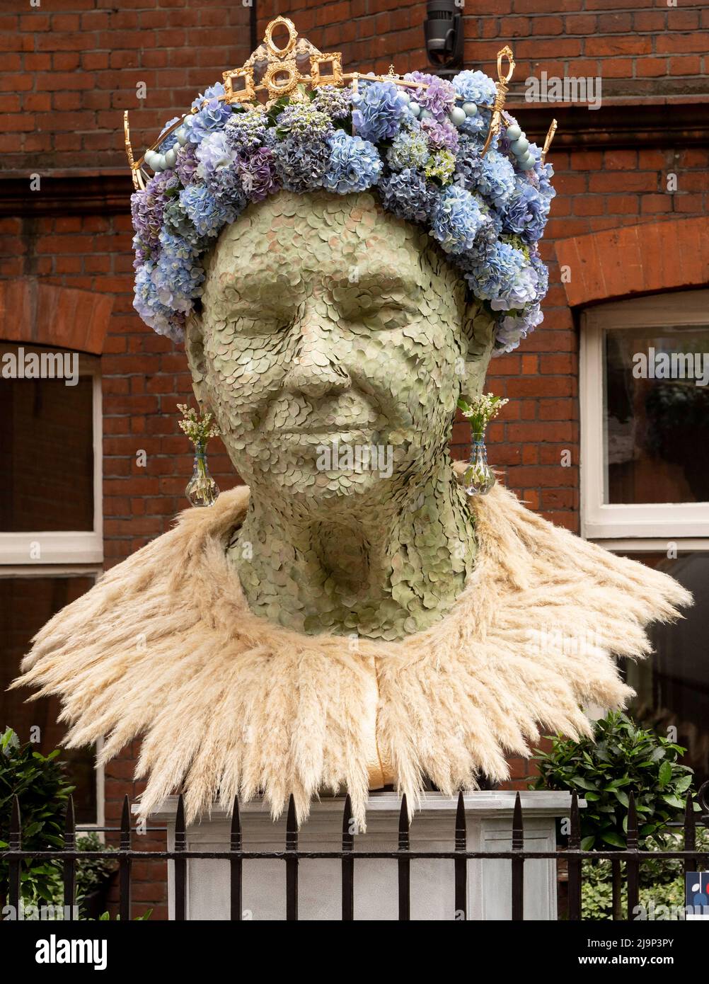 Floral displays celebrating the Queen's Platinum Jubilee are seen at