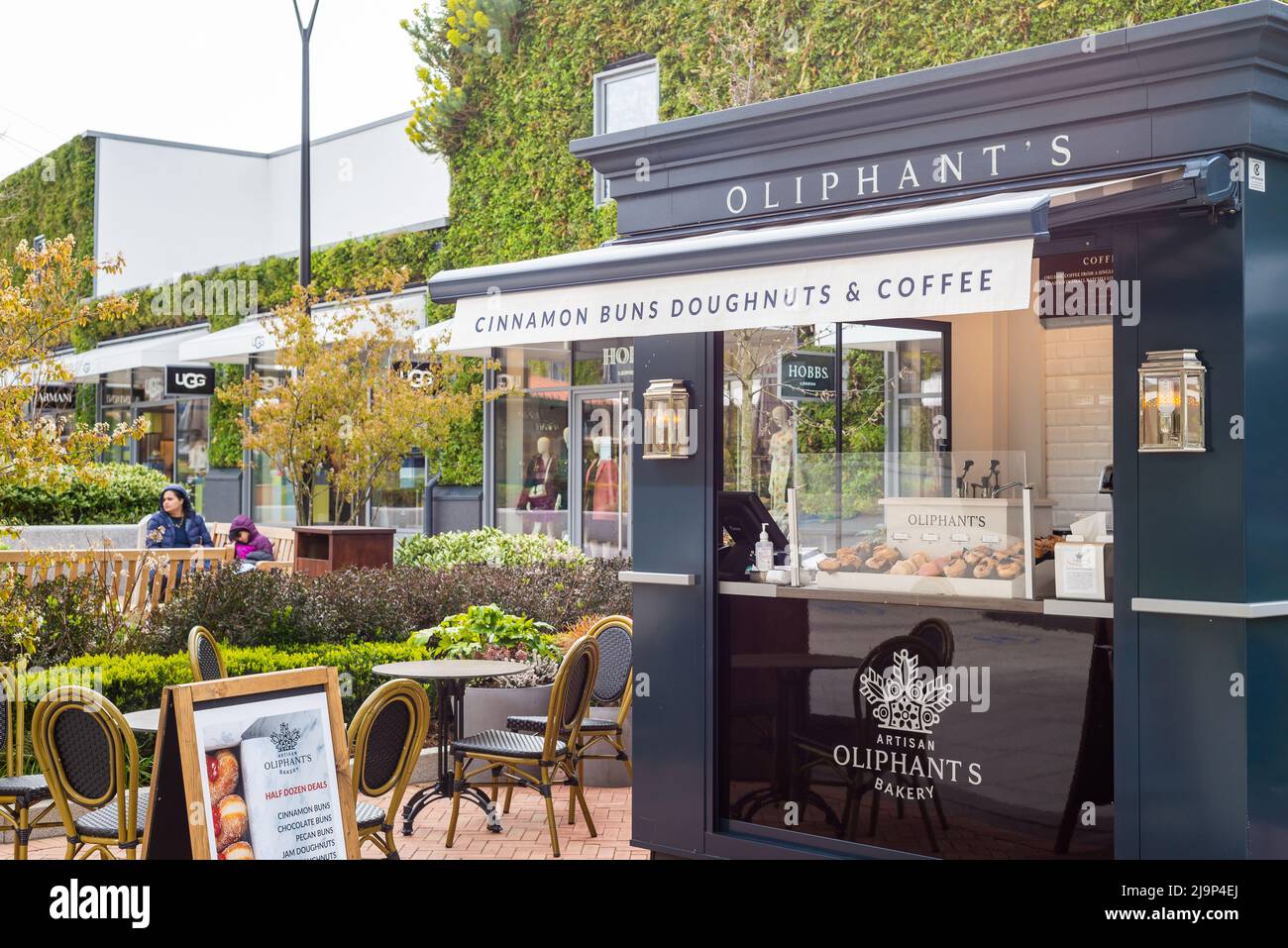 Front facade of Oliphant's Artisan Bakery kiosk at Ashford Outlet Centre, Kent, England, UK. Stock Photo