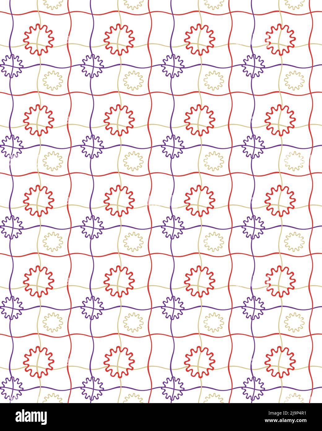 Scribbled wave line seamless pattern, cute geometrical grid, check template, decorative shapes. Stock Vector