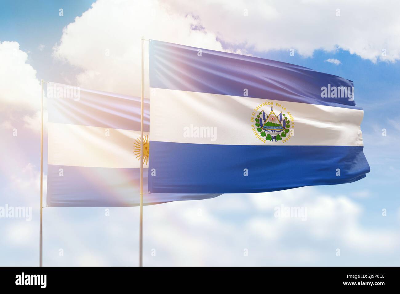 Sunny blue sky and flags of el salvador and argentina Stock Photo Alamy
