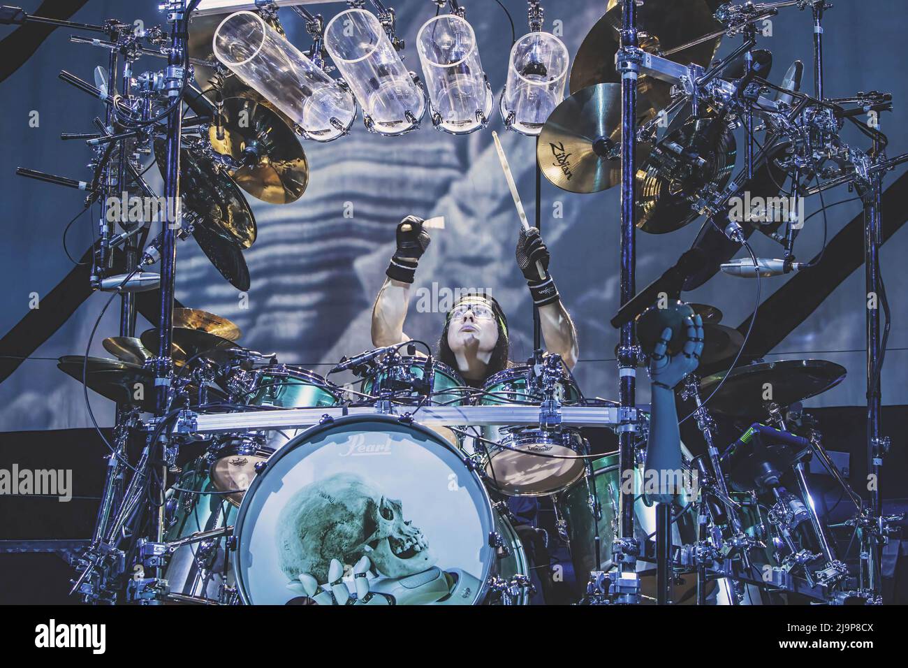 Mike Mangini performs on stage with his band Dream Theater at Palazzo