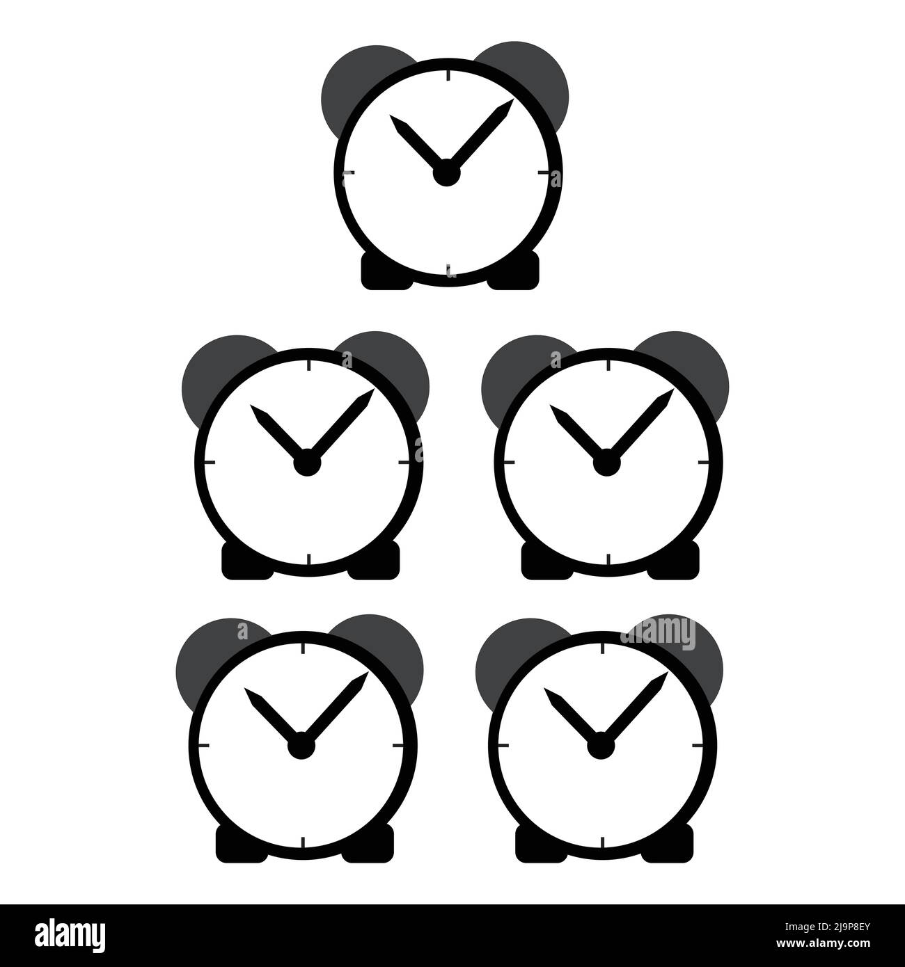 five alarm clock. on white background Stock Vector