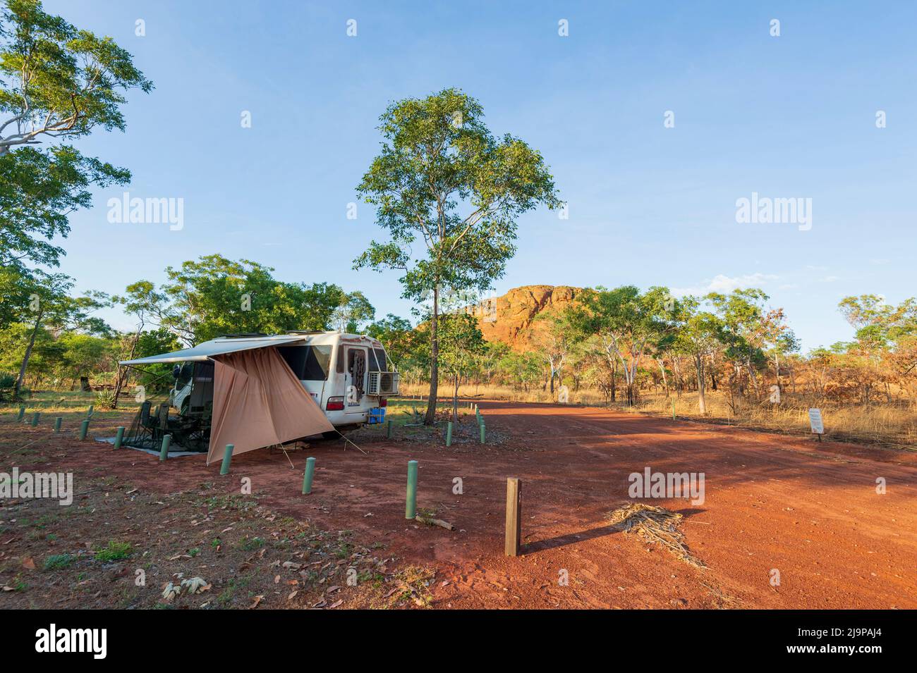 Motorhome bushcamping in Keep River National Park, a popular tourist destination, Northern Territory, NT, Australia Stock Photo