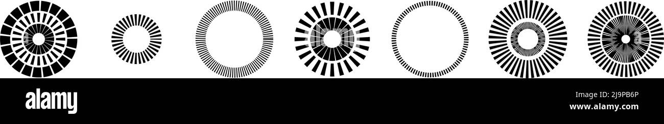 Geometric circle element with dashed lines. Geometric radial, radiating ...