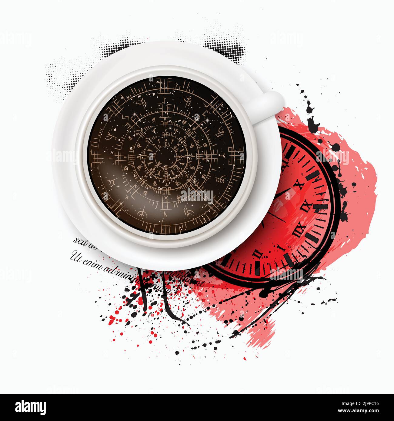Trash polka clock coffe background Stock Vector