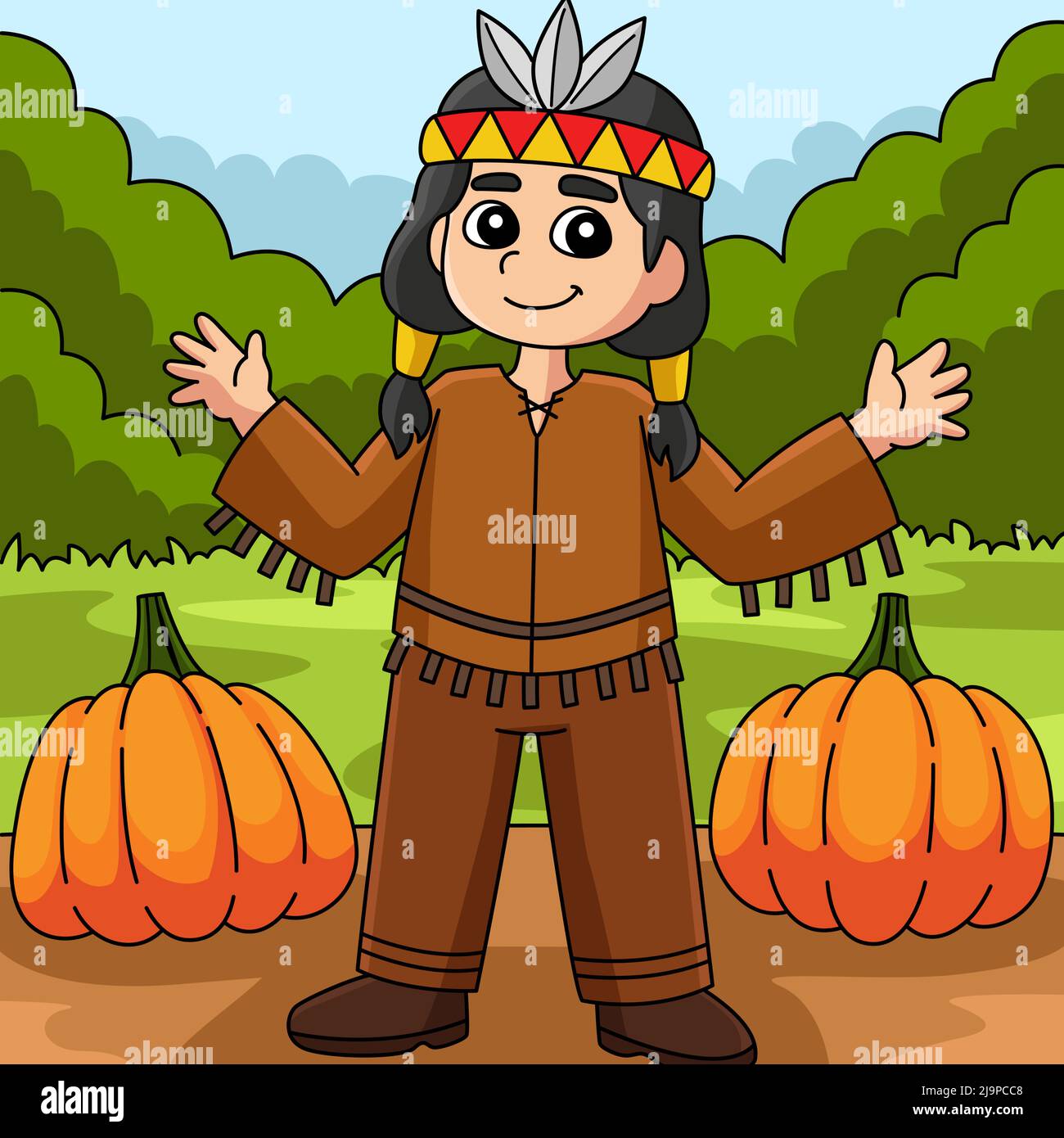 Thanksgiving Native American Boy Illustration Stock Vector