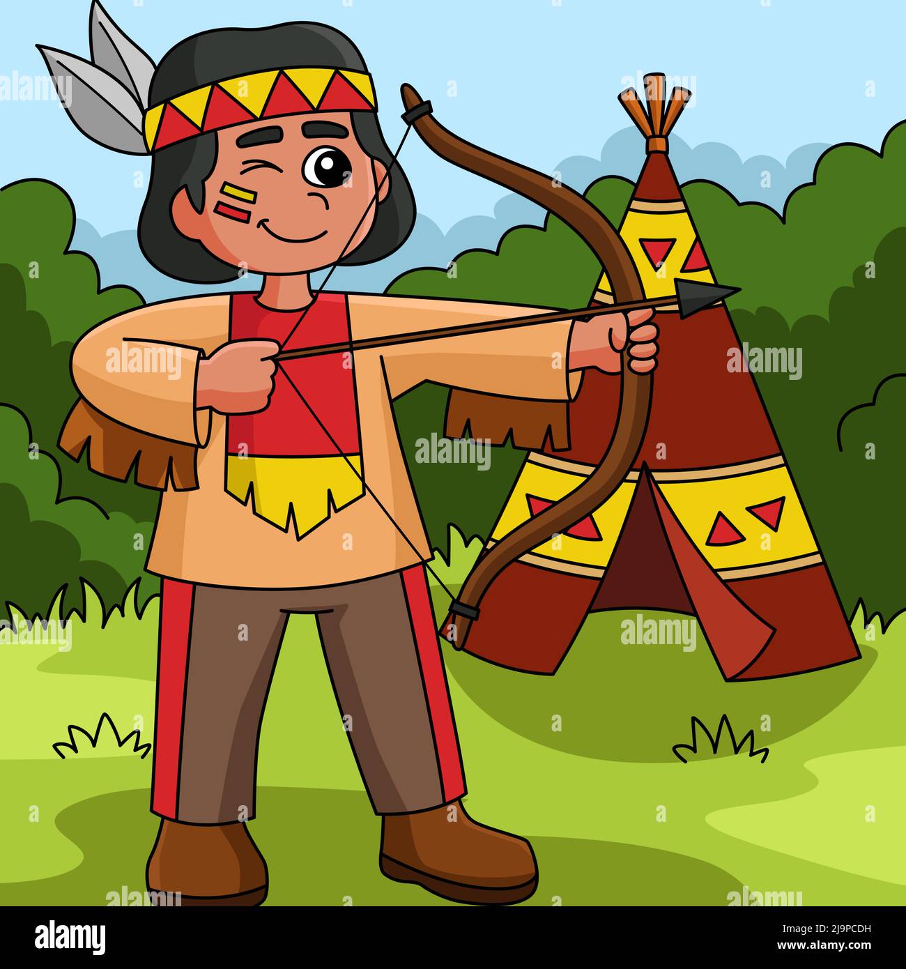 Thanksgiving Native American With Bow Illustration Stock Vector