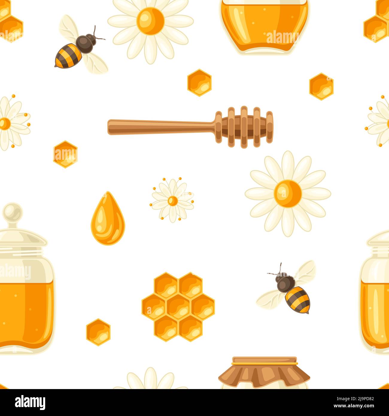 Seamless pattern with honey items. Image for business, food and agricultural industry. Stock Vector
