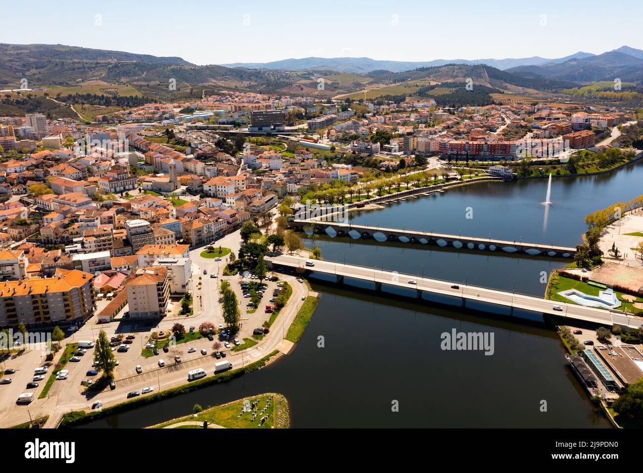View from drone of Mirandela city, Portugal Stock Photo