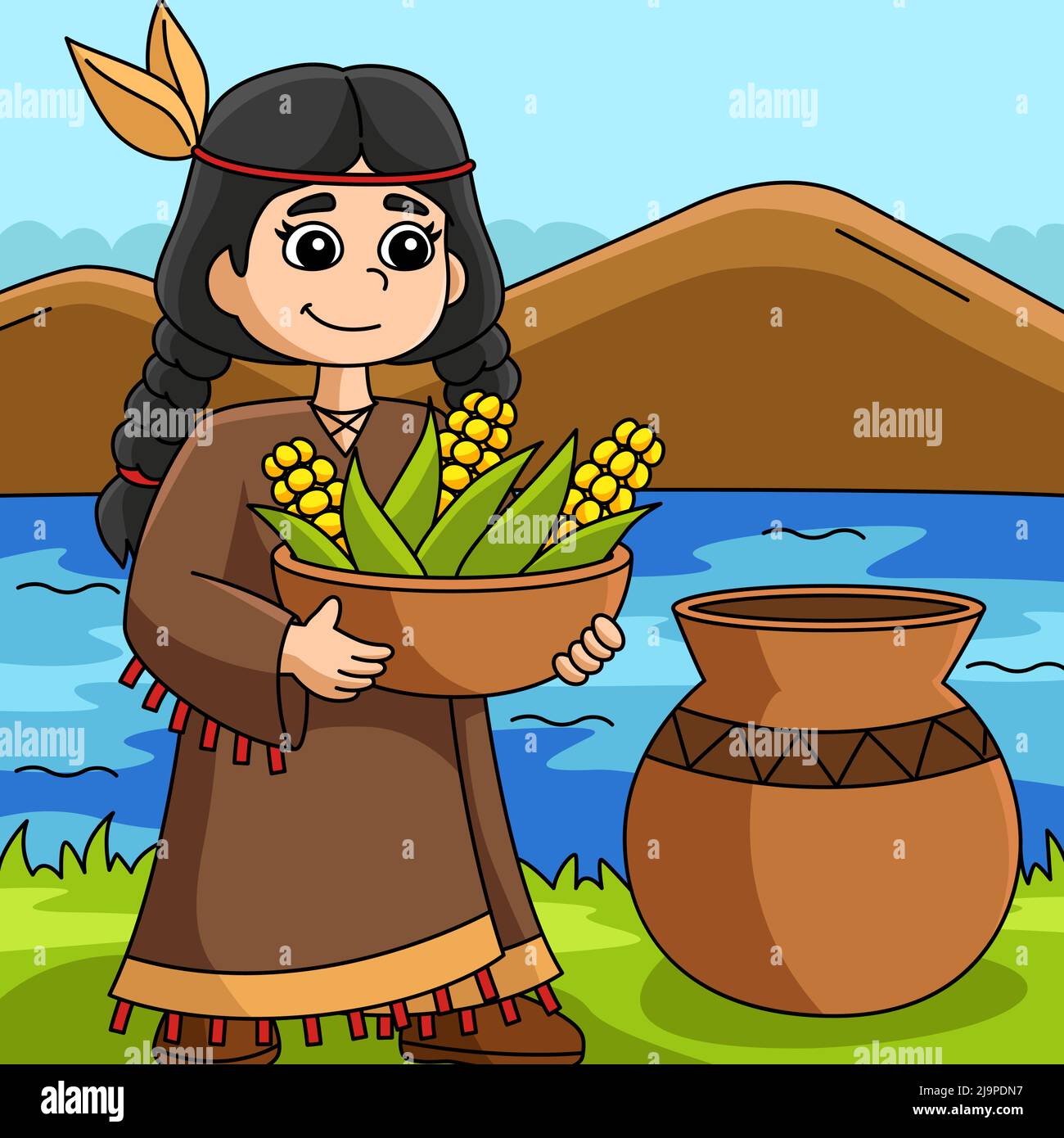Thanksgiving Native American Girl Illustration Stock Vector