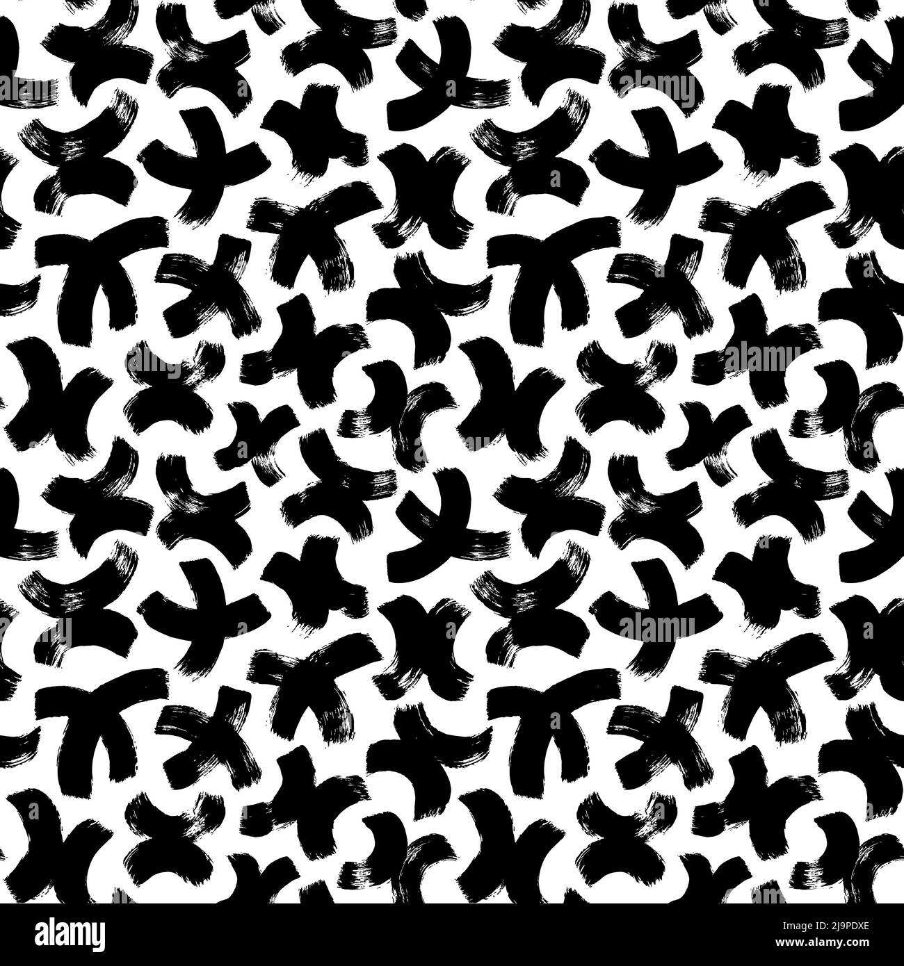 Black curved crosses or pluses seamless pattern. Stock Vector