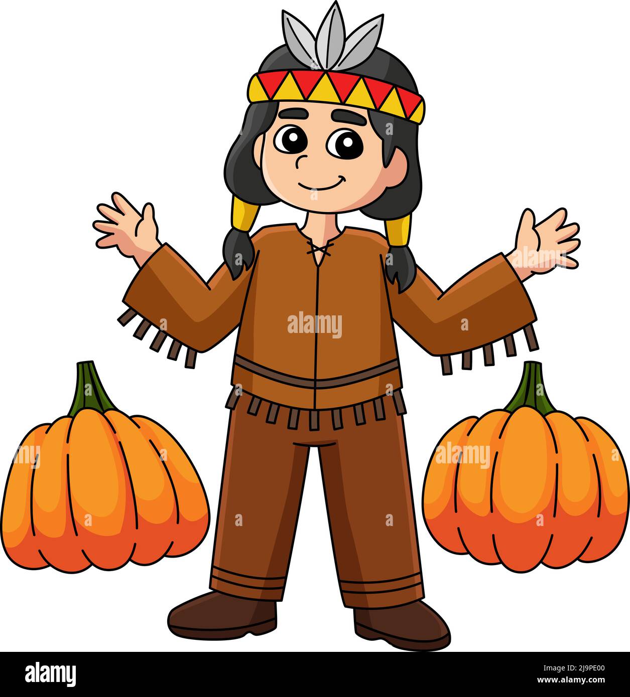 Thanksgiving Native American Boy Clipart Stock Vector