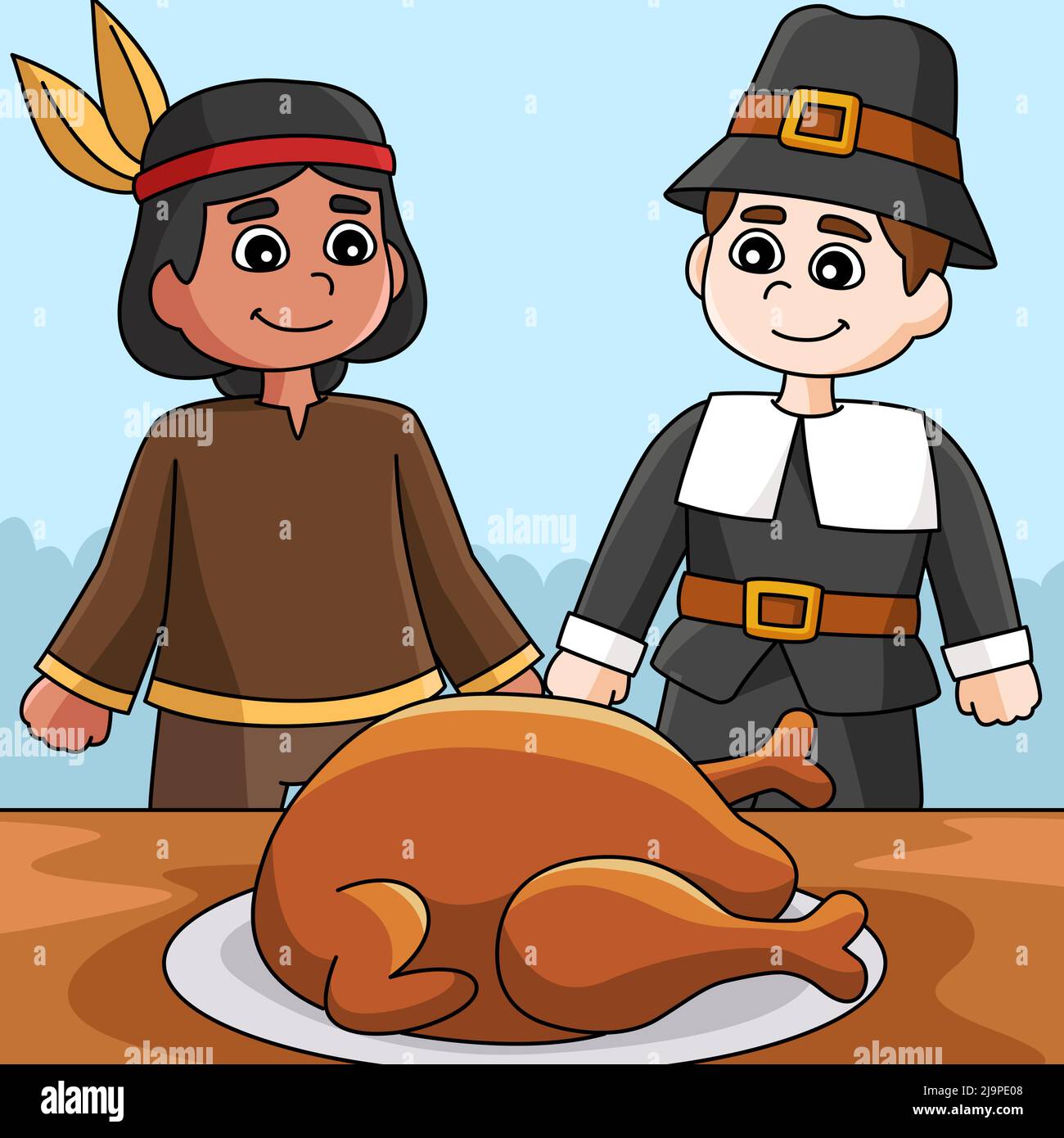 Thanksgiving Native American Pilgrim Illustration Stock Vector