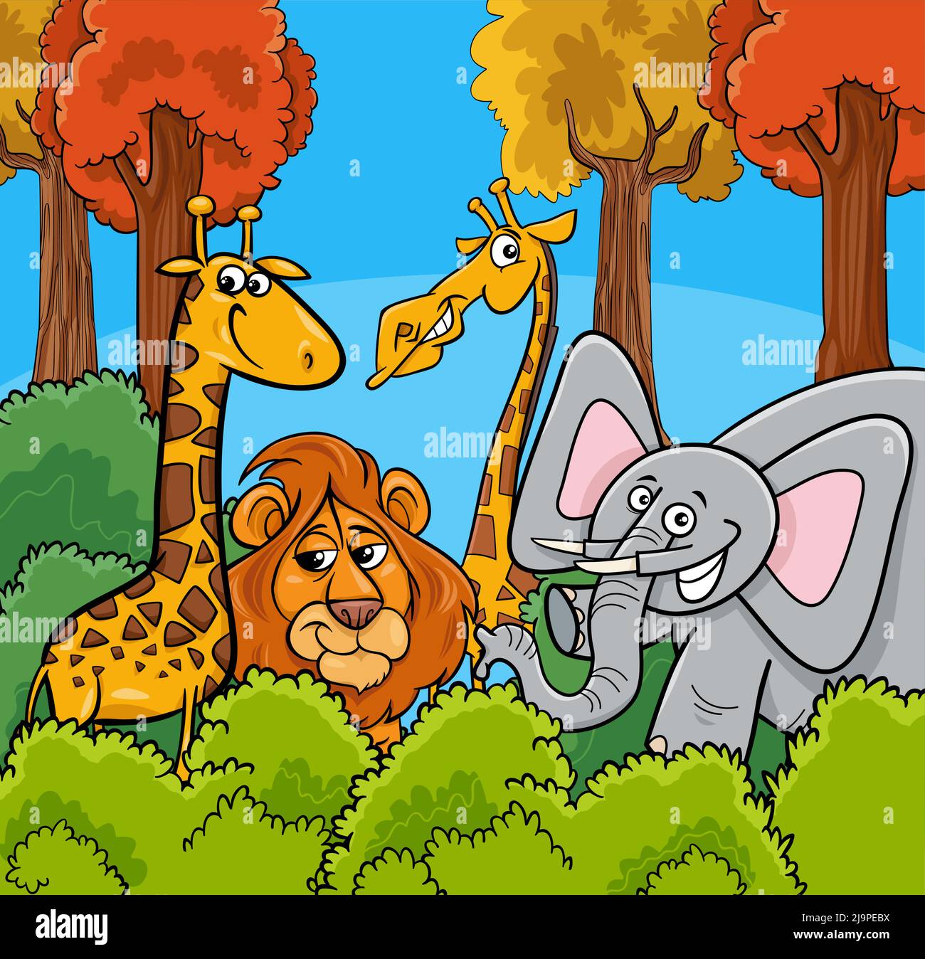 Cartoon illustrations of funny wild animal characters group Stock ...