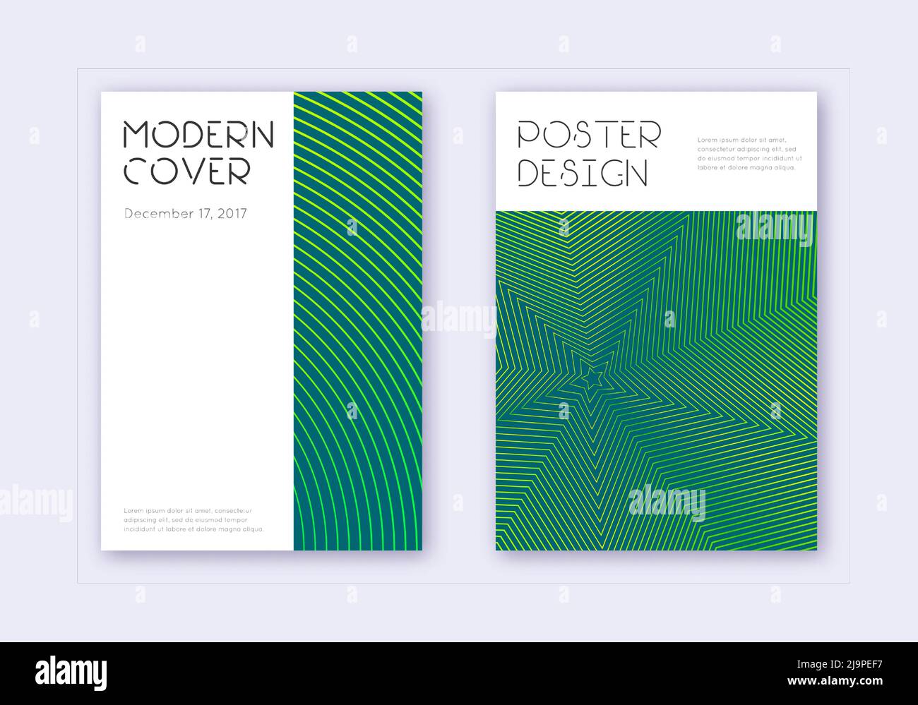 Minimal cover design template set. Green abstract lines on dark