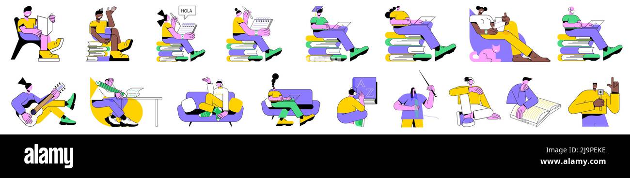 Colorful linear vector illustration set of diverse isolated characters ...