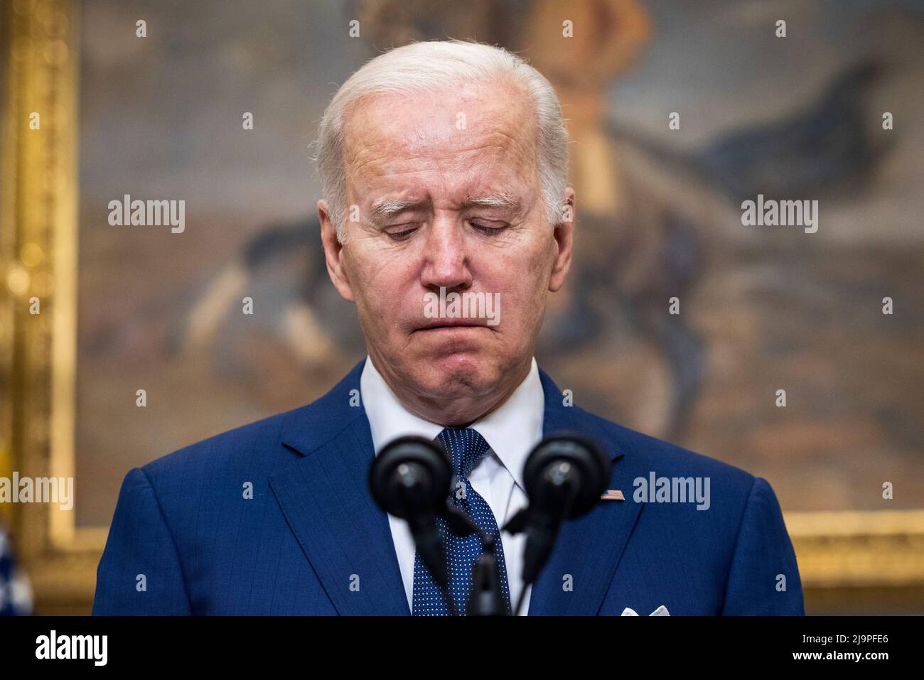 US President Joe Biden speaks to the nation about the mass shooting in Uvalde, Texas in the Roosevelt Room in Washington, DC, USA. 24th May, 2022. Credit: Sipa USA/Alamy Live News Stock Photo