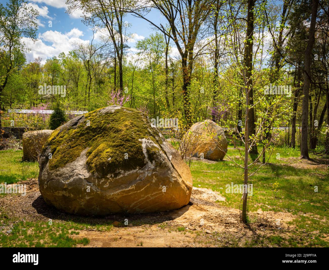 A View of Large Boulders on the Side of a Country Road on a Sunny Day