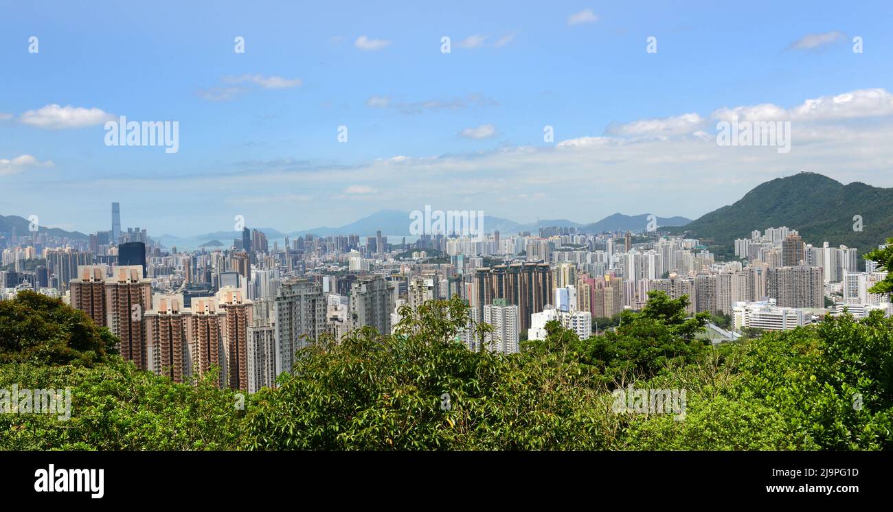Urban city views taken from the Jat's Incline in Kowloon, Hong Kong. Stock Photo
