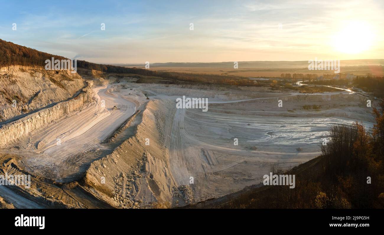 Aerial view of open pit mine of sandstone materials for construction ...