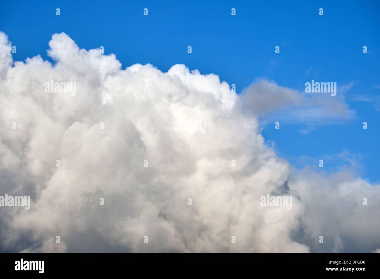 Bright landscape of white puffy cumulus clouds on blue clear sky Stock ...