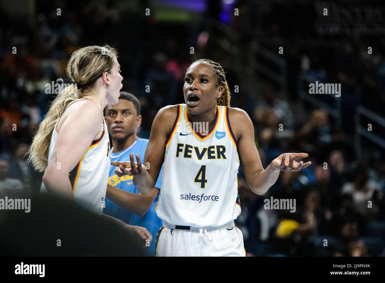 Chicago, United States. 24th May, 2022. Queen Egbo (4 Indiana Fever) is upset with a teammate during the game between the Chicago Sky and Indiana Fever on Tuesday May 24, 2022 at Wintrust Arena, Chicago, USA. (NO COMMERCIAL USAGE) Shaina Benhiyoun/SPP Credit: SPP Sport Press Photo. /Alamy Live News Stock Photo