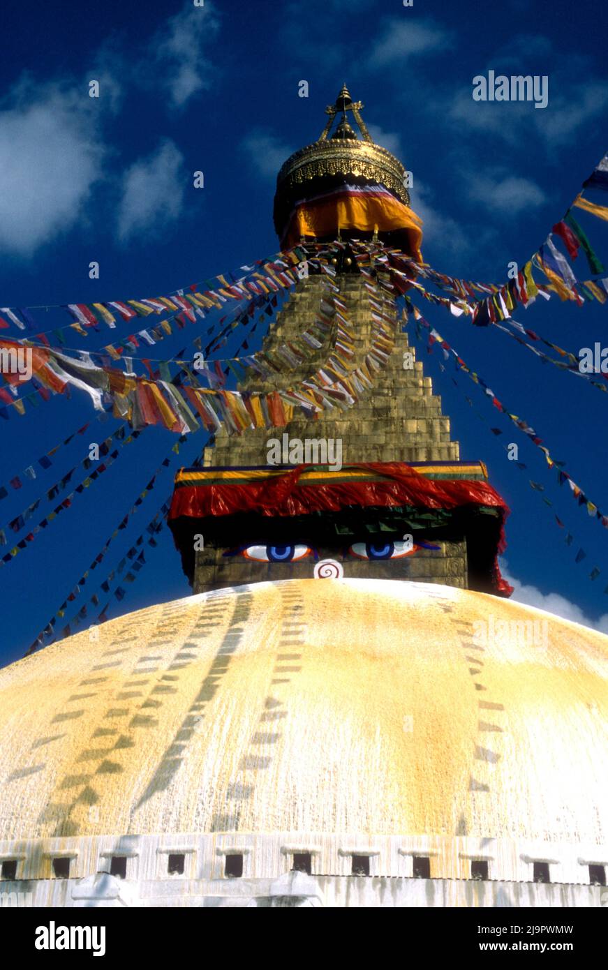 Boudhananth Stupa  built in the late 6th century CE by a king of the Nepalese Licchavi Kingdom, Kathmandu, Nepal Stock Photo