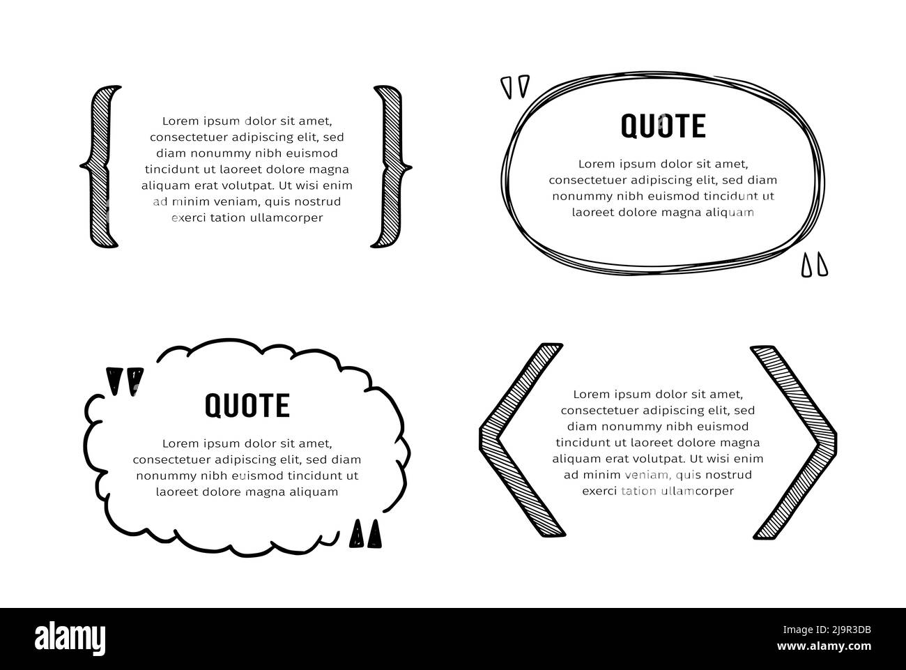 Quote box sketch, text frame set. Hand drawn doodle style quote box ...