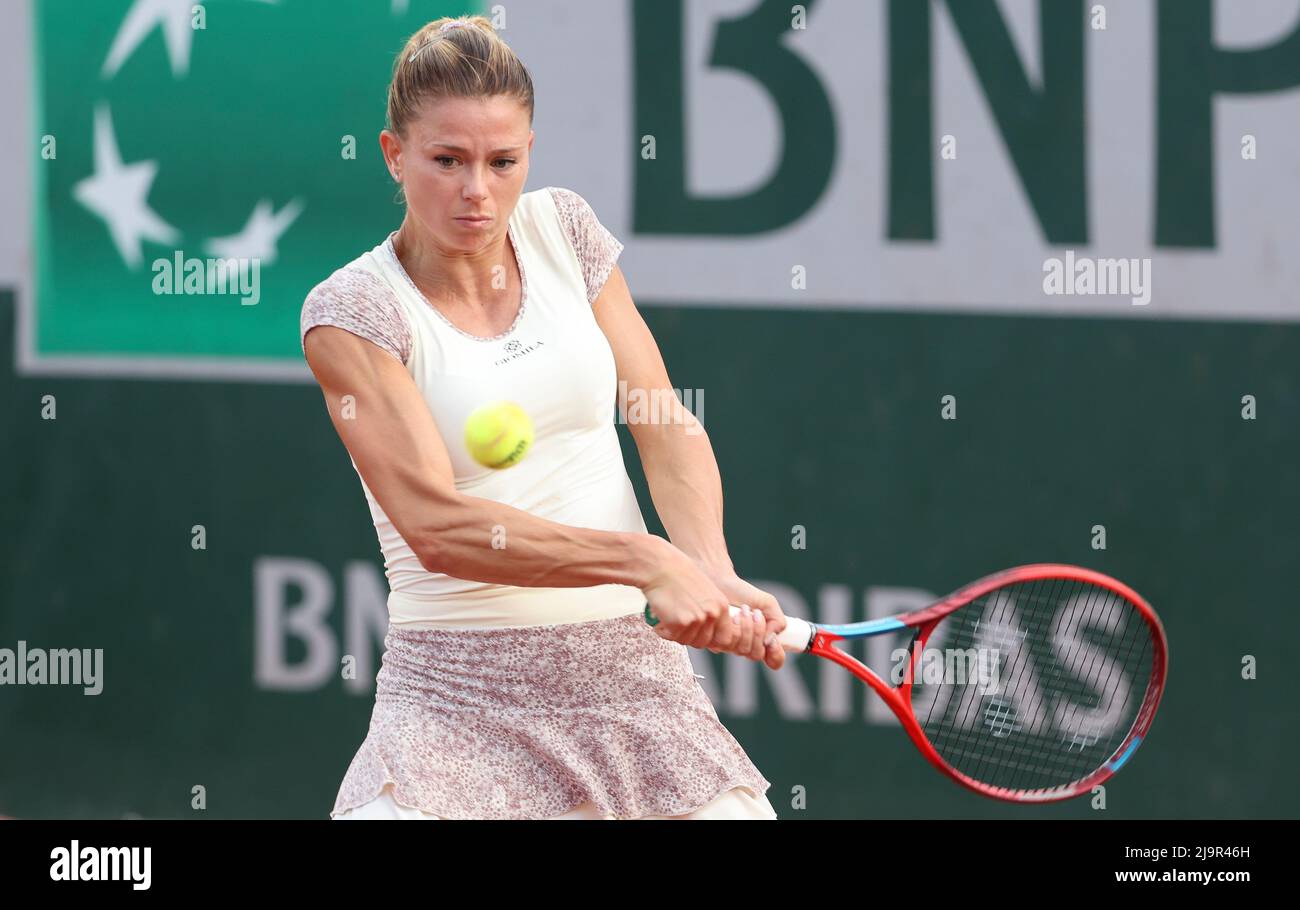 Paris, France. 24th May, 2022. Camila Giorgi of Italy during day 3 of the French  Open 2022, a tennis Grand Slam tournament on May 24, 2022 at Roland-Garros  stadium in Paris, France -