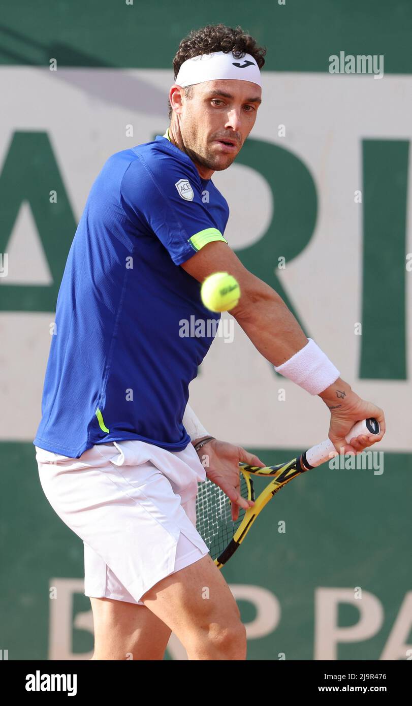 Paris, France. 24th May, 2022. Marco Cecchinato of Italy during day 3 of  the French Open 2022, a tennis Grand Slam tournament on May 24, 2022 at  Roland-Garros stadium in Paris, France -