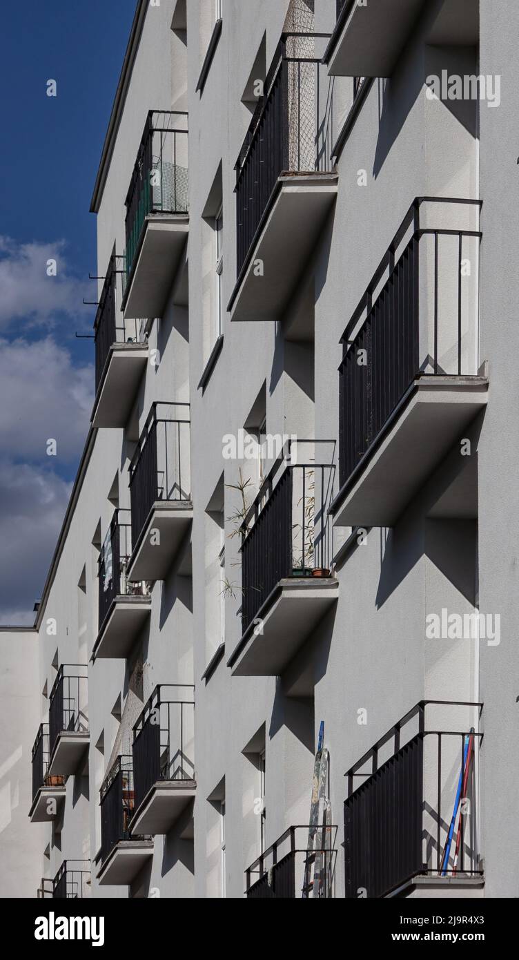 WARSAW, POLAND MAY 15, 2022 Balconies on modern apartment buildings