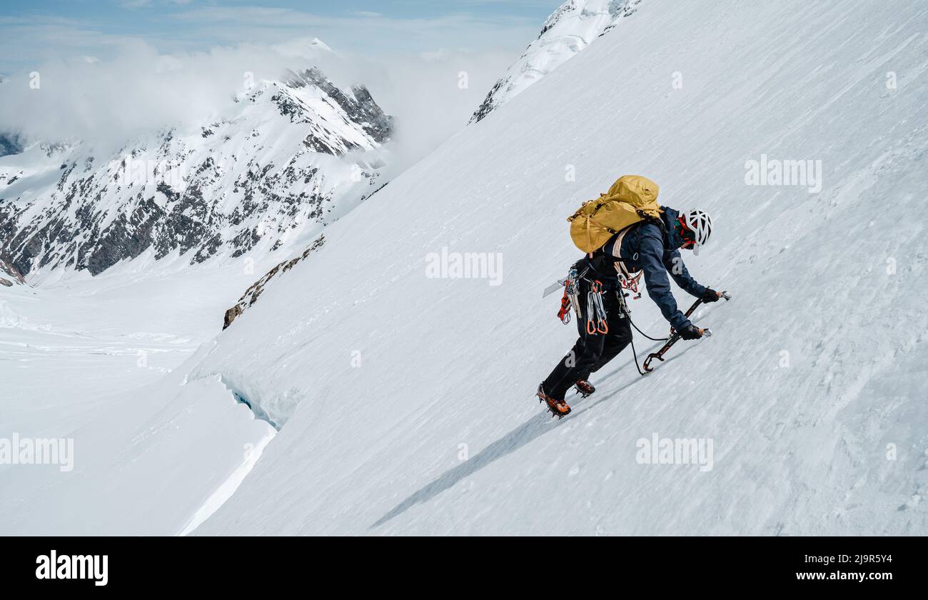 Sturdee Peak is probably the most accessible peak around the Hooker Glacier and also a regular descent route. Stock Photo