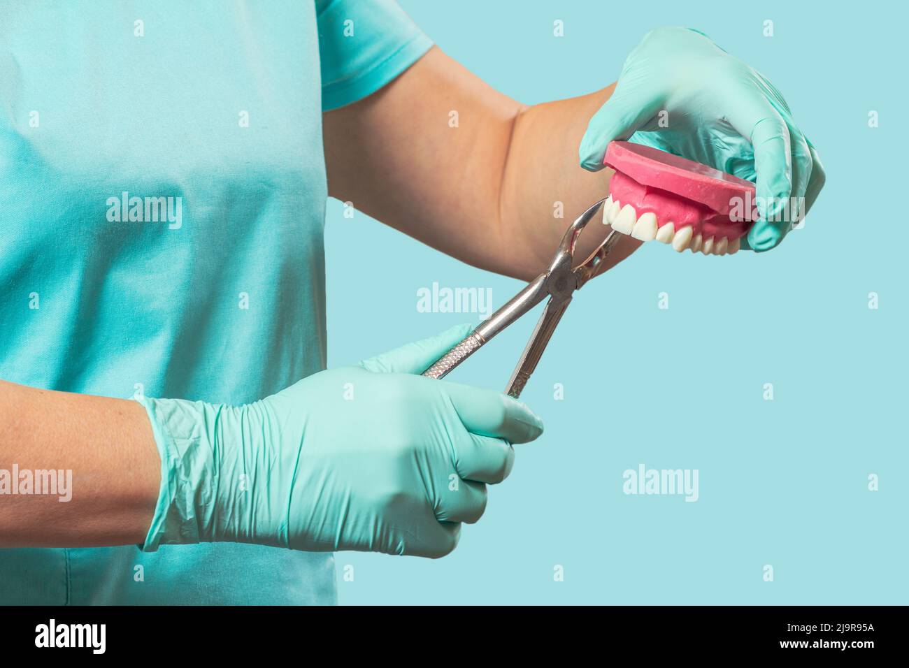 Dentist has extracted sick tooth from layout of the human jaw Stock ...