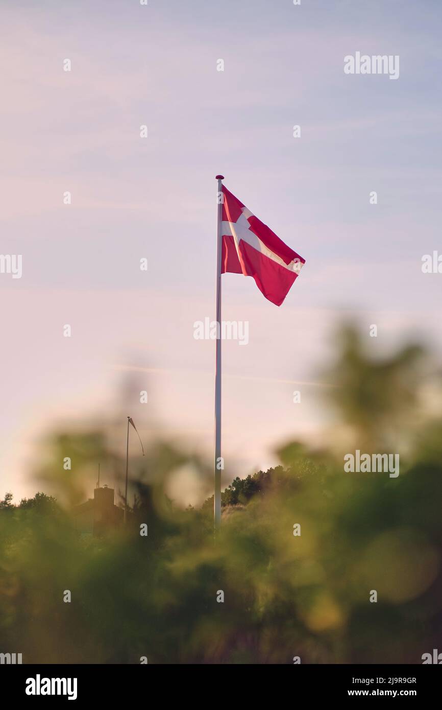 Danish flag, Dannebrog, in the wind. High quality photo Stock Photo