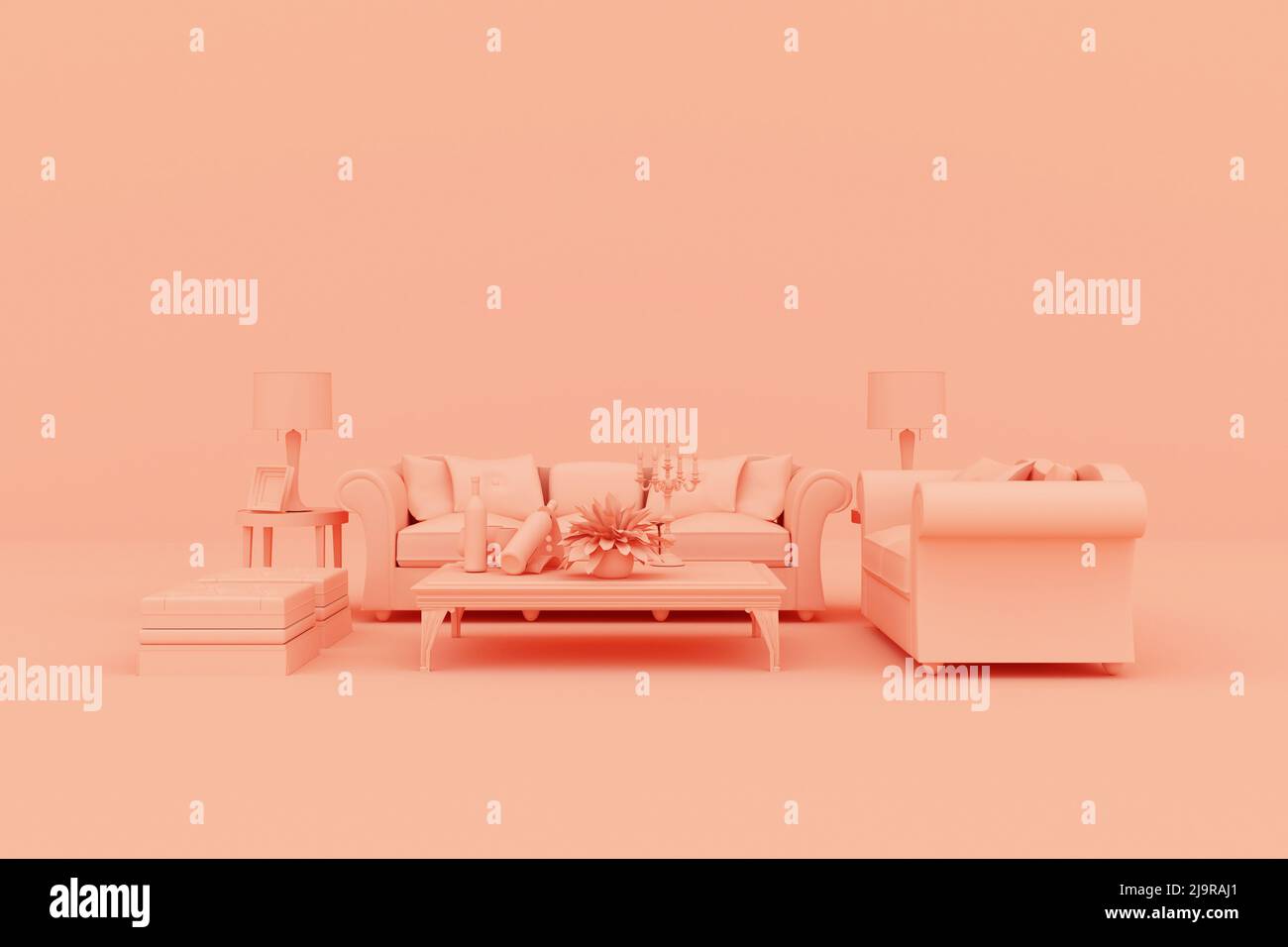 Interior living room with sofa and table, 3D rendering Stock Photo - Alamy