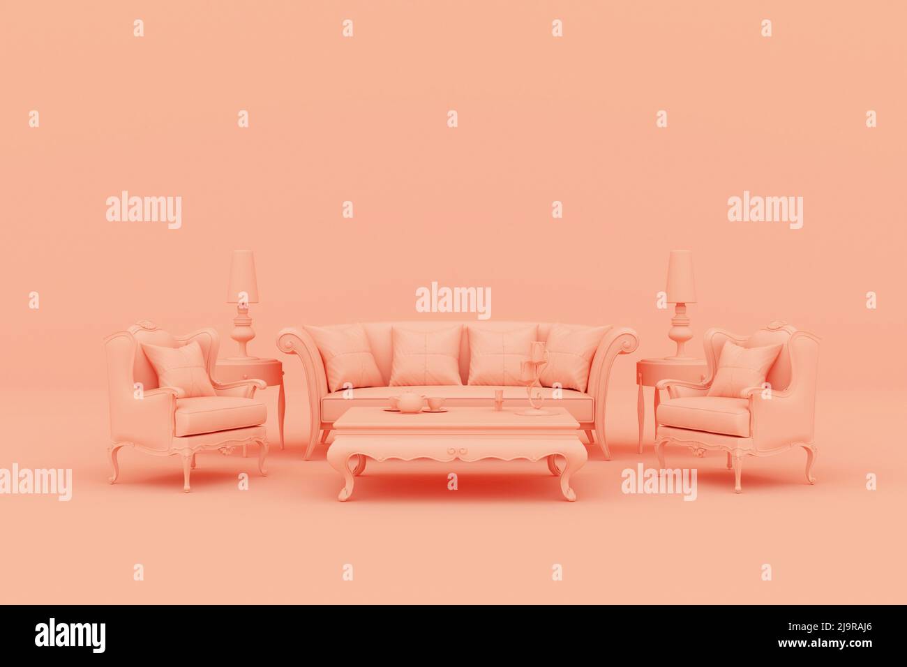 Interior living room with sofa and table, 3D rendering Stock Photo - Alamy