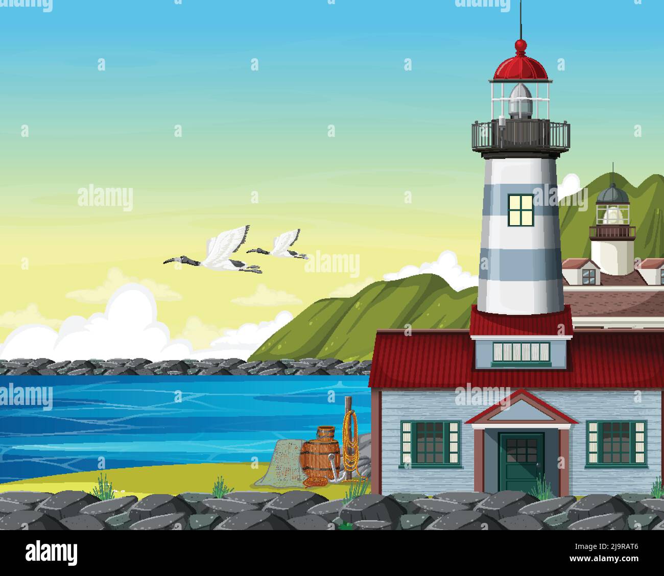 Lighthouse on the coast illustration Stock Vector Image & Art - Alamy