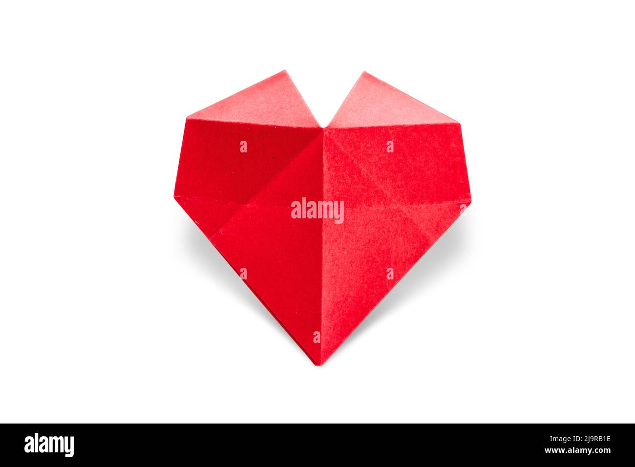 Pink Origami Envelope with Red Paper Heart Isolated on White Stock