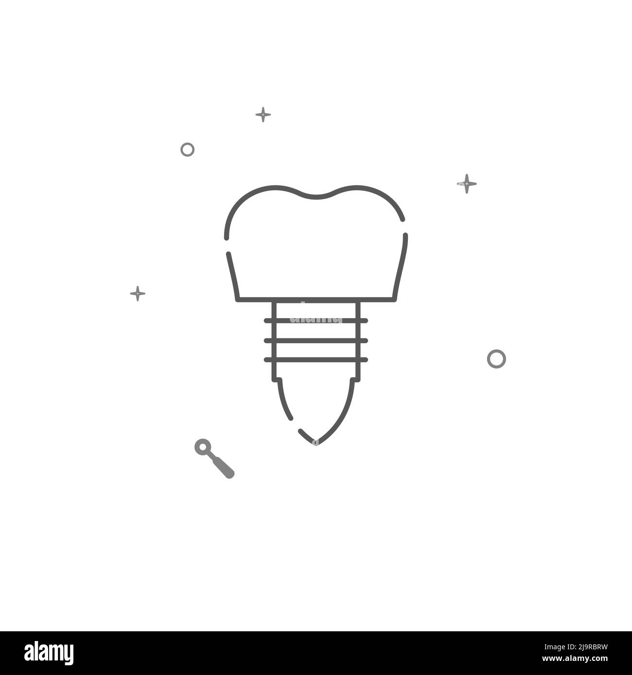 Dental prosthesis on a pin, tooth implant simple vector line icon. Symbol, pictogram, sign isolated on white background. Editable stroke. Adjust line Stock Vector