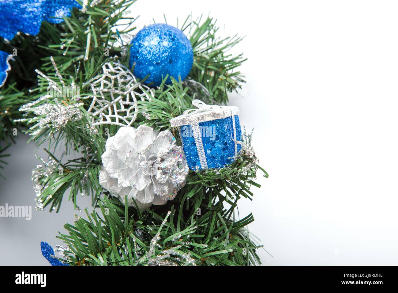 Christmas blue wreath isolated on white Stock Photo - Alamy