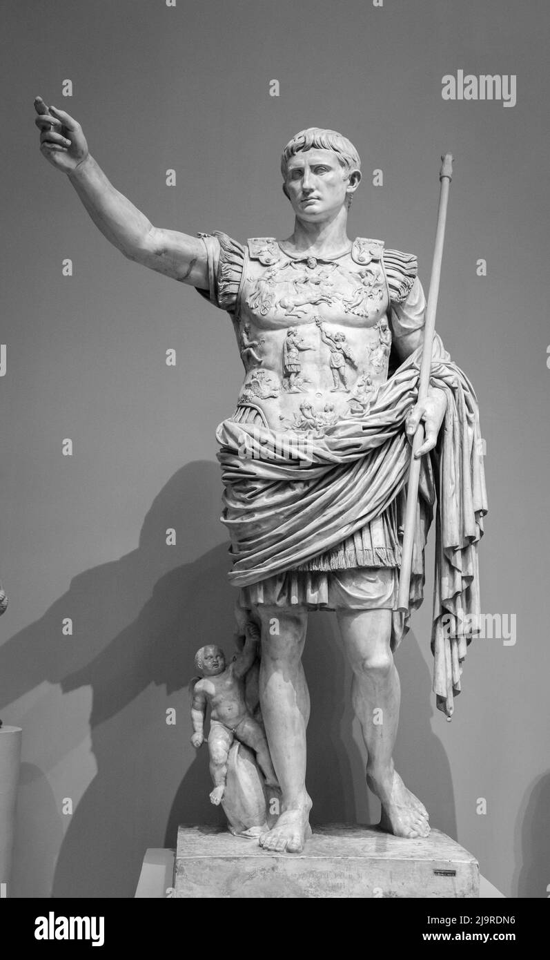 Statue of Roman Emperor Augustus on the via dei Fori Imperiali Stock Photo