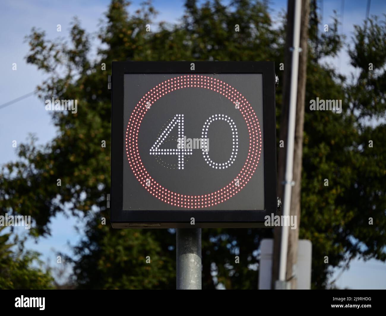 Alterable LED light speed limit sign showing 40, but also capable of showing 60 Stock Photo