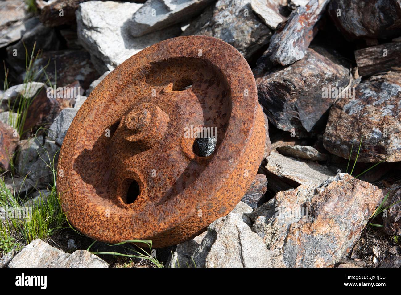 Detail rusty iron wheel Stock Photo