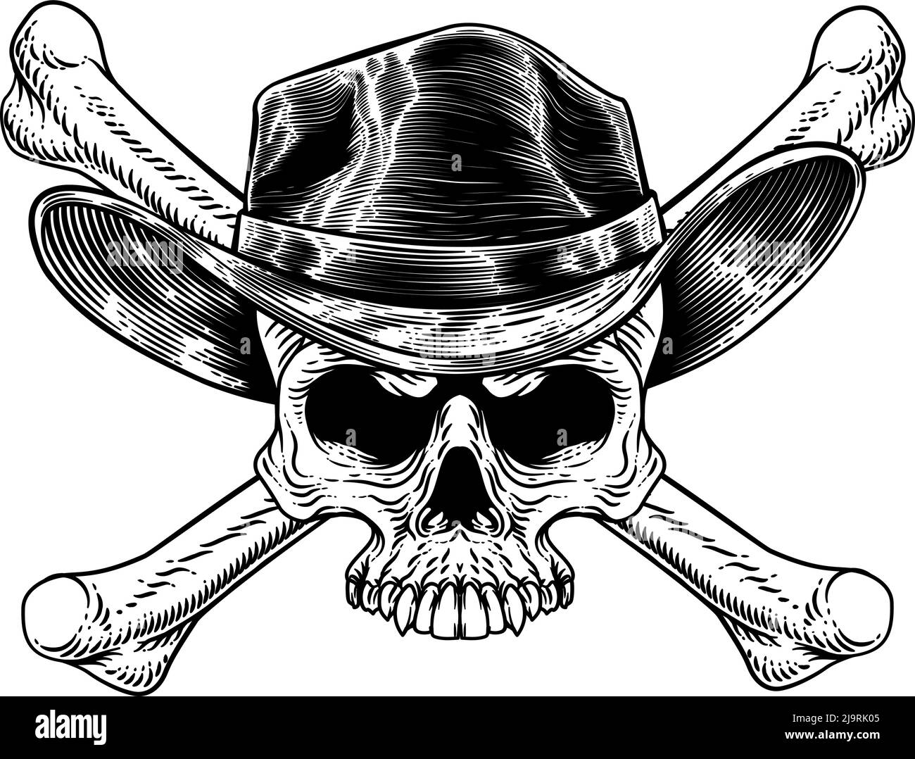 Cowboy Hat Western Skull Pirate Cross Bones Stock Vector