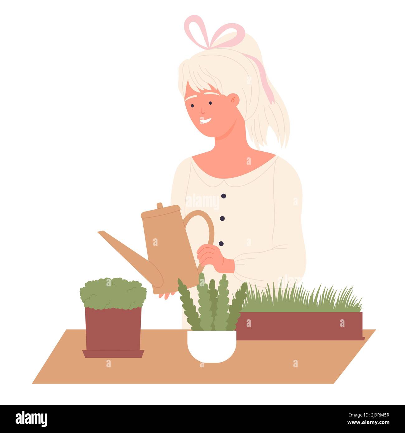 Plants growing hobby. Gardening activity, greenery leisure occupation vector illustration Stock