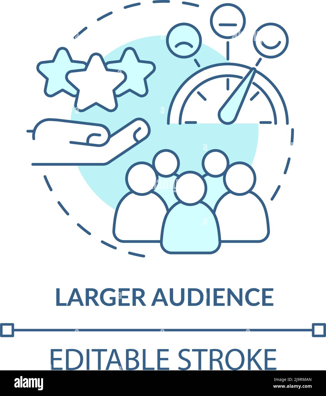 Larger audience turquoise concept icon Stock Vector