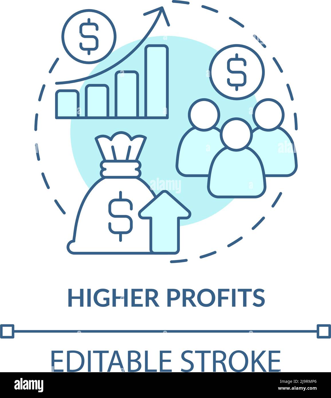 Higher profits turquoise concept icon Stock Vector