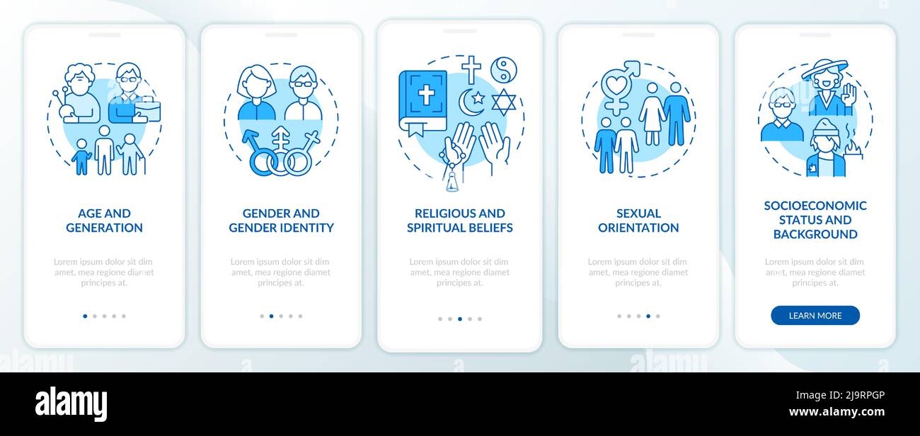 Types of diversity blue onboarding mobile app screen Stock Vector Image ...